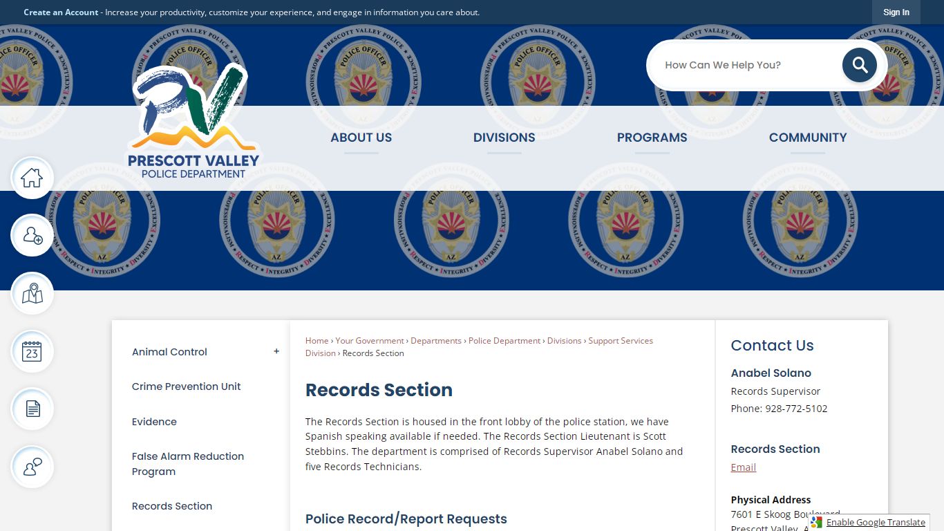 Records Section | Prescott Valley, AZ - Official Website