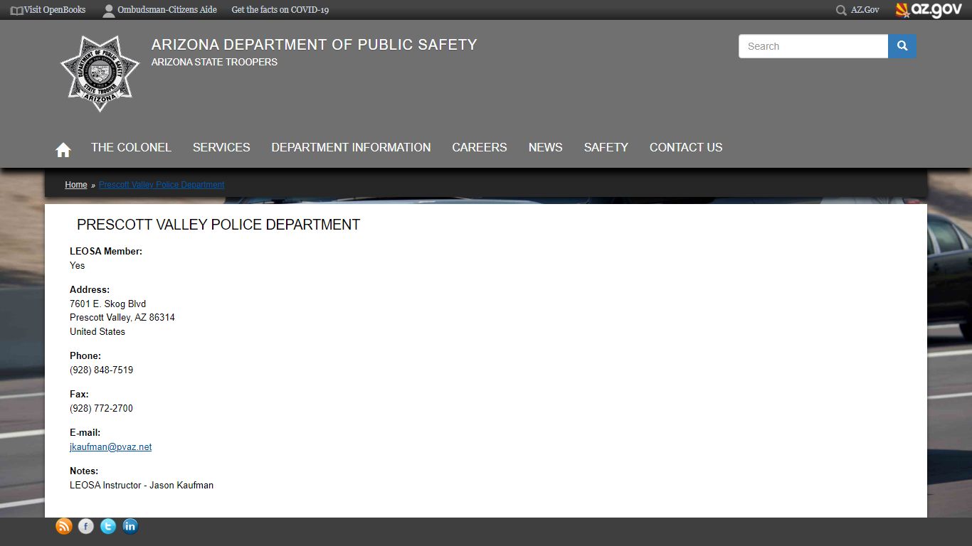 Prescott Valley Police Department | Arizona Department of Public Safety